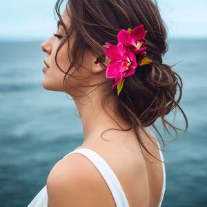 Tropical Hair clip, Bridal headpiece, silk orchid, hair accessory, hair flower, Wedding Headpiece, Hawaiian hair clip, Bridal hair comb image 6