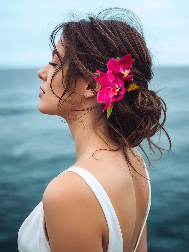 Tropical Hair clip, Bridal headpiece, silk orchid, hair accessory, hair flower, Wedding Headpiece, Hawaiian hair clip, Bridal hair comb image 6