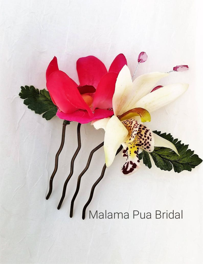 Tropical Hair Accessory silk flowers Real Touch Orchid Bridal Hawaiian Hair clip Headpiece Beach Bride silk flower BRIDAL HAIR COMB