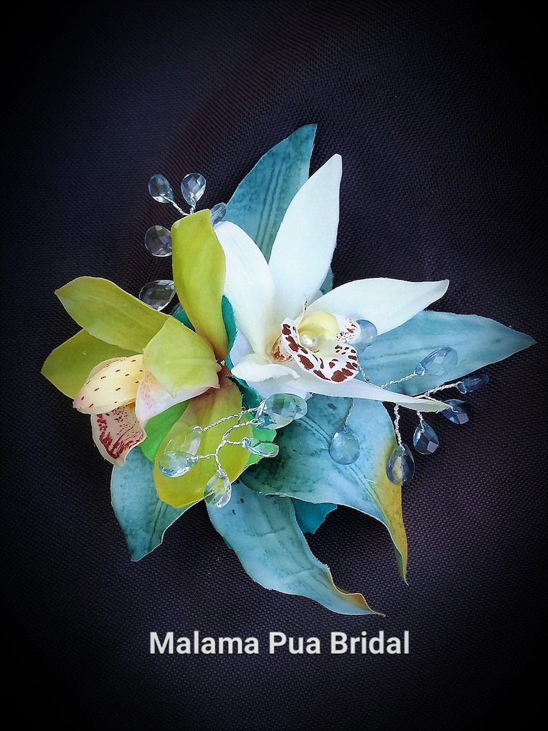TROPICAL FLOWER CLIP Hawaiian Orchids Beach Hair Flower Comb Bridal Hair piece,Wedding Headpiece Bridesmaid hair accessory Fascinator