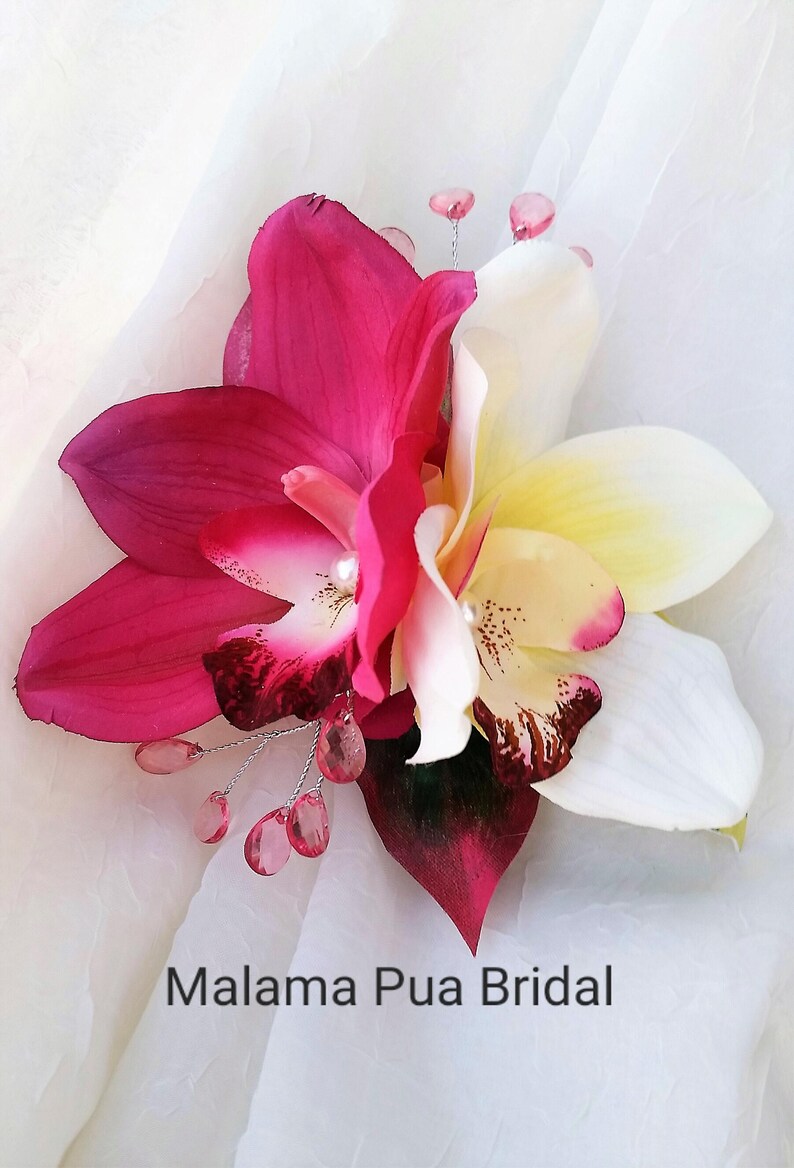Tropical Headpiece Fuchsia /& White orchid Hair flowers hair accessories Bridal Hair piece Wedding Hair clip Hawaii Hair comb fascinate