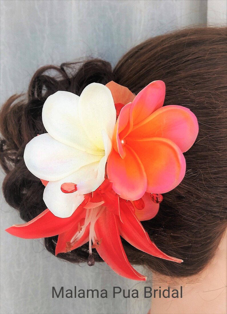 Real Touch Tropical Flower Bridal hair comb accessory Custom hair piece Beach wedding Hawaiian Plumeria /& Lily silk flowers Fascinator