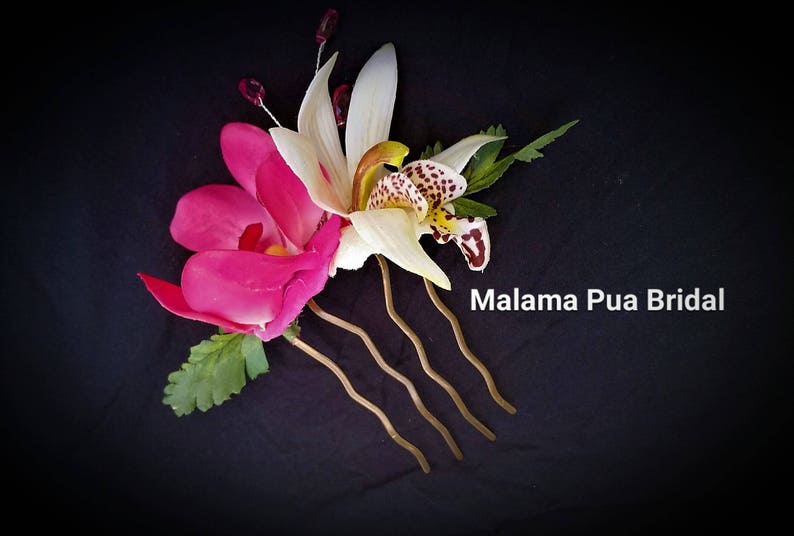 Tropical Hair Accessory silk flowers Real Touch Orchid Bridal Hawaiian Hair clip Headpiece Beach Bride silk flower BRIDAL HAIR COMB