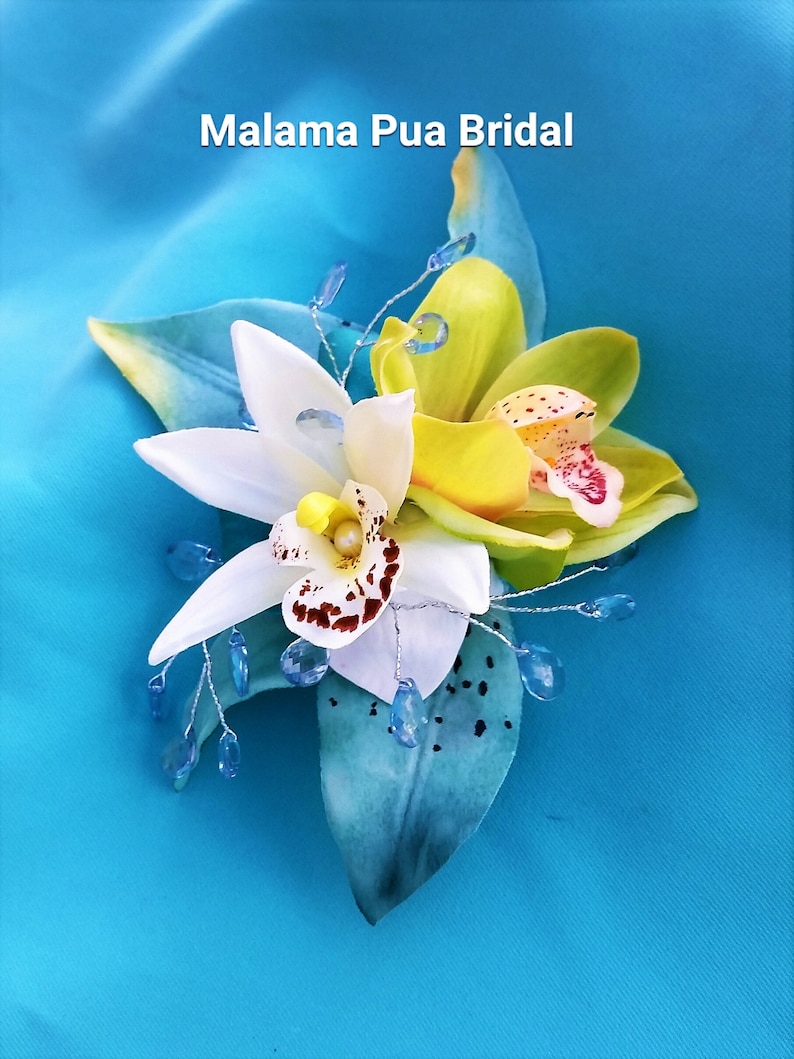 TROPICAL FLOWER CLIP Hawaiian Orchids Beach Hair Flower Comb Bridal Hair piece,Wedding Headpiece Bridesmaid hair accessory Fascinator