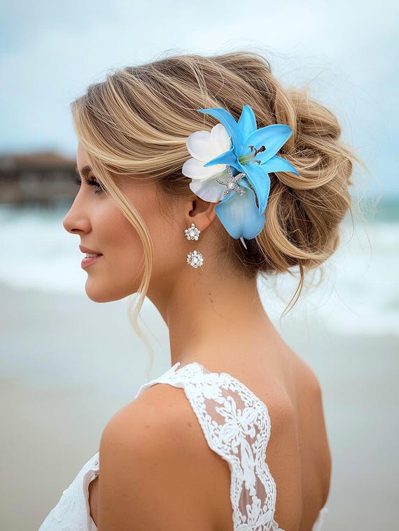 Turquoise and White Tropical Headpiece, Hair Accessory  display picture 2