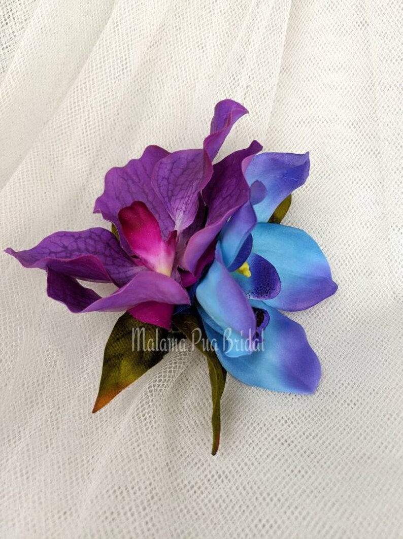 TROPICAL HAIR CLIP Blue Orchid Hair Flower Purple Exotic Etsy