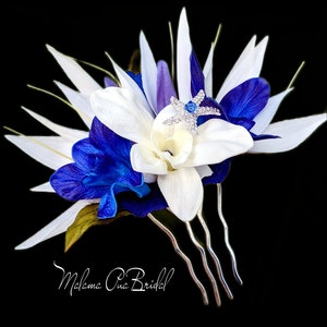 Bridal Headpiece, wedding hair accessory, Bird of Paradise, Galaxy Blue orchids, Custom hair clip, Hawaiian flower, Bridal hair comb, Beach