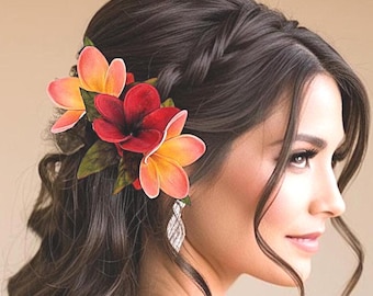 Tropical floral comb with Plumeria, Wedding Headpiece, Real touch flower hair accessory, Hawaiian hair clip, Bridal headpiece, Beach wedding