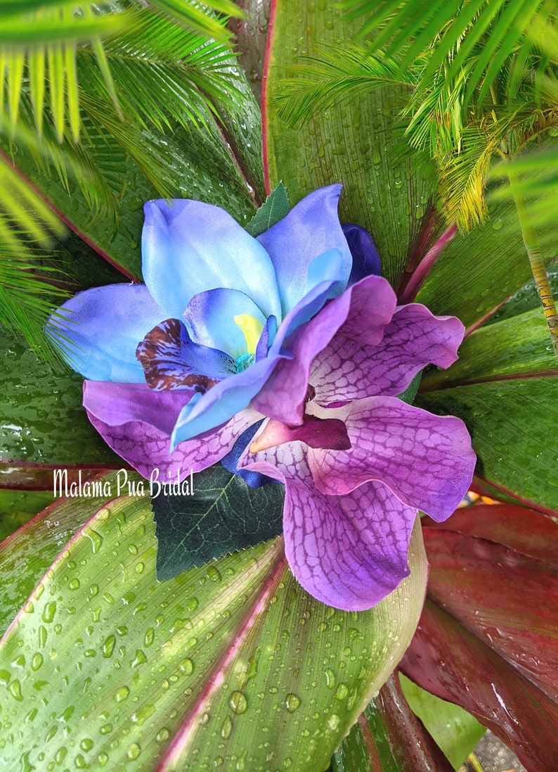 TROPICAL HAIR CLIP Blue Orchid Hair Flower Purple Exotic Etsy