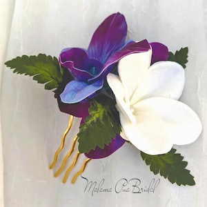Braut Kopfschmuck, Galaxy Orchid & Plumeria, Tropische Haarblume, Hochzeit Haarschmuck, Hawaii Strandhochzeit, Braut Haarkamm, Fascinator
