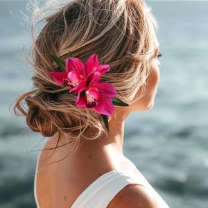 Tropical Hair clip, Bridal headpiece, silk orchid, hair accessory, hair flower, Wedding Headpiece, Hawaiian hair clip, Bridal hair comb image 4