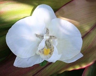 Beach Wedding Hair Accessories, Silk orchid with Starfish, Tropical hair flower, Hawaiian silk flower Clip, Wedding Headpiece, Fascinator