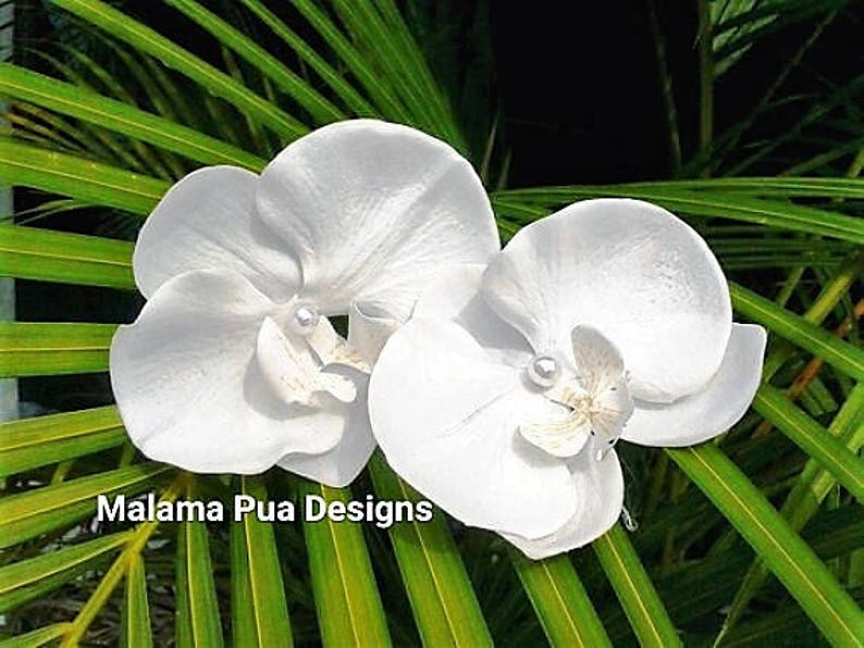 Hawaiian Bridal Hair flower Tropical flower clip headpiece Beach Wedding silk flowers Real Touch white orchid hair pin Hair accessory