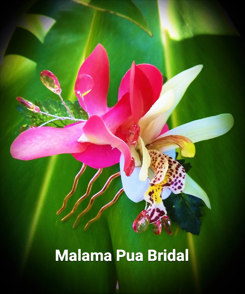 Tropical Hair Accessory silk flowers Real Touch Orchid Bridal Hawaiian Hair clip Headpiece Beach Bride silk flower BRIDAL HAIR COMB