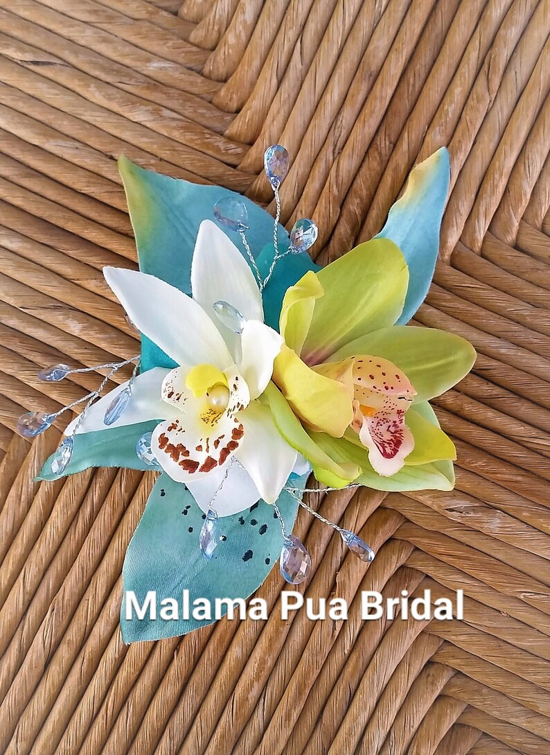 TROPICAL FLOWER CLIP Hawaiian Orchids Beach Hair Flower Comb Bridal Hair piece,Wedding Headpiece Bridesmaid hair accessory Fascinator