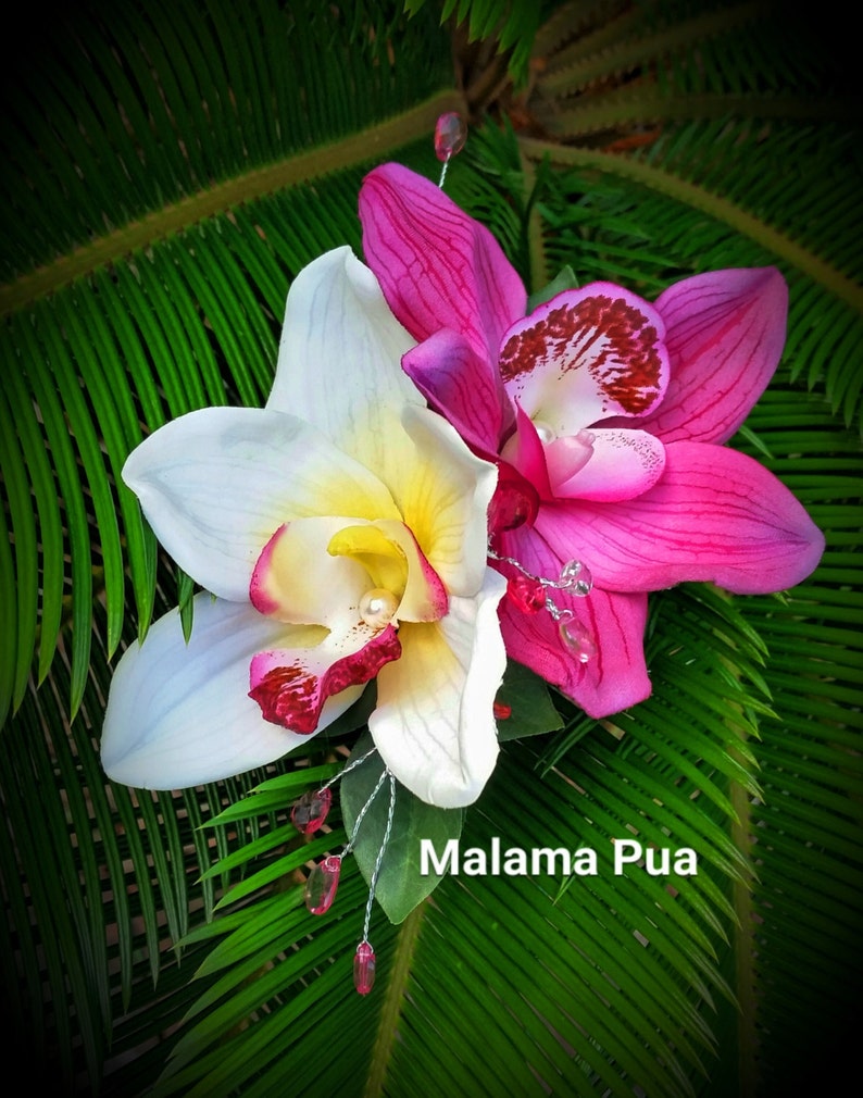 Tropical Headpiece Fuchsia /& White orchid Hair flowers hair accessories Bridal Hair piece Wedding Hair clip Hawaii Hair comb fascinate