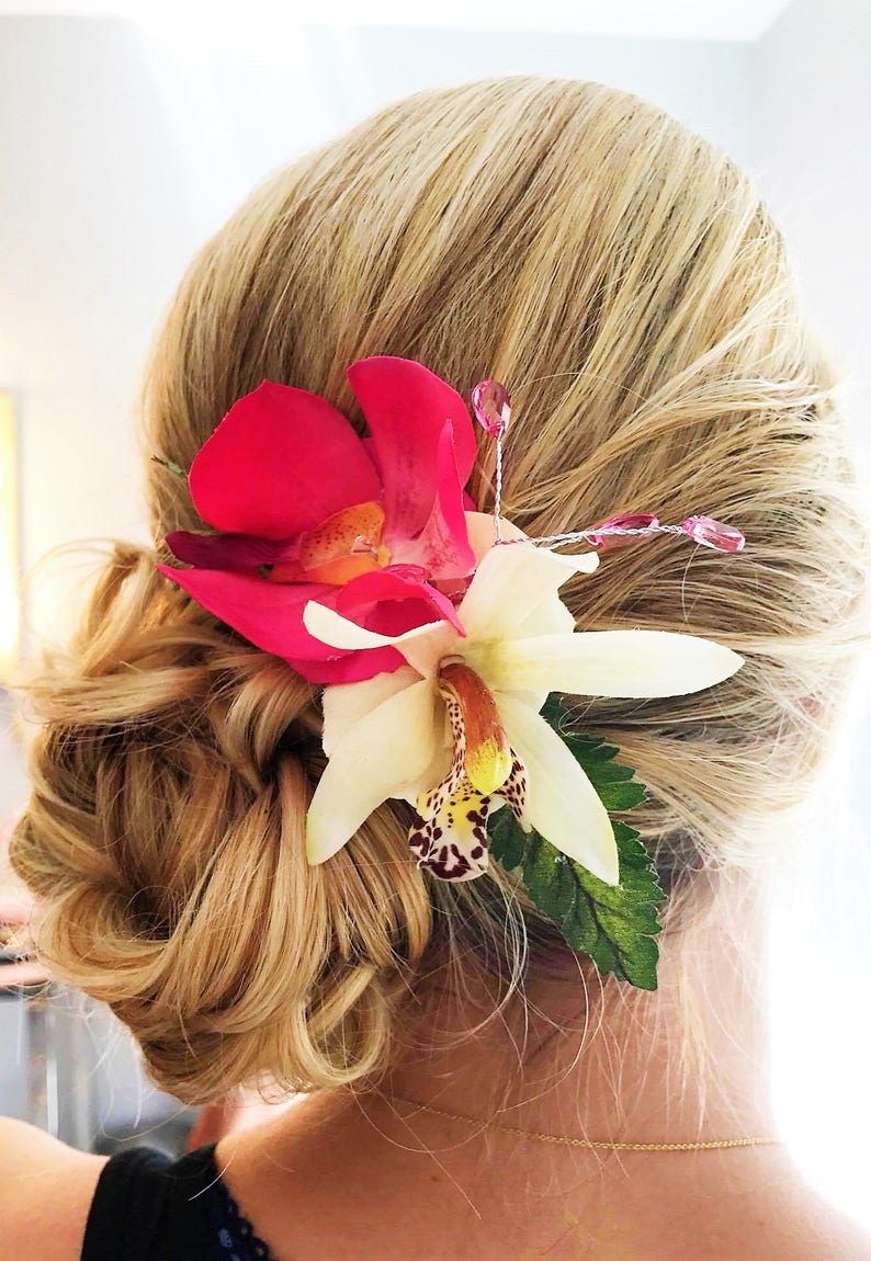 Tropical Hair Accessory silk flowers Real Touch Orchid Bridal Hawaiian Hair clip Headpiece Beach Bride silk flower BRIDAL HAIR COMB