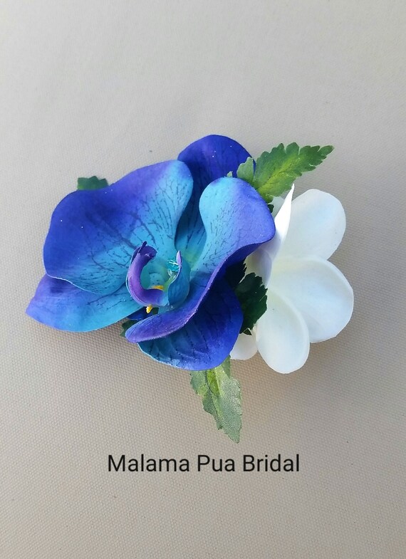 Tropical Hair Flower Maui Blue Orchid And Plumeria Beach Etsy