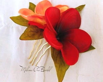 Tropical hair flower, Wedding Headpiece, Real touch hair flower, hair accessories, hair clip, Plumeria, Bridal headpiece, Beach, Fascinator