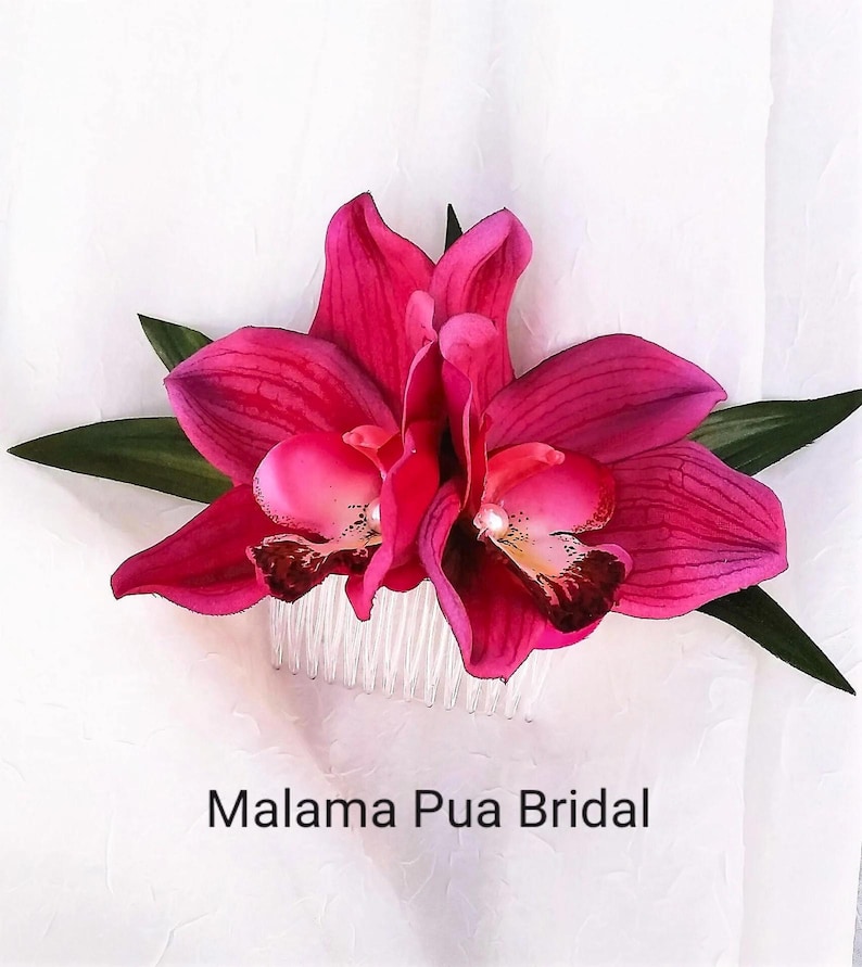 Tropical Hair clip, Bridal headpiece, silk orchid, hair accessory, hair flower, Wedding Headpiece, Hawaiian hair clip, Bridal hair comb image 1