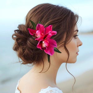 Tropical Hair clip, Bridal headpiece, silk orchid, hair accessory, hair flower, Wedding Headpiece, Hawaiian hair clip, Bridal hair comb image 2