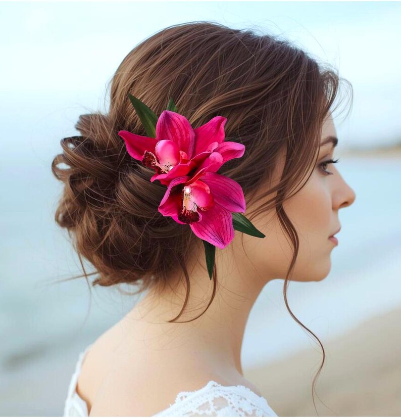 Tropical Hair clip, Bridal headpiece, silk orchid, hair accessory, hair flower, Wedding Headpiece, Hawaiian hair clip, Bridal hair comb image 2