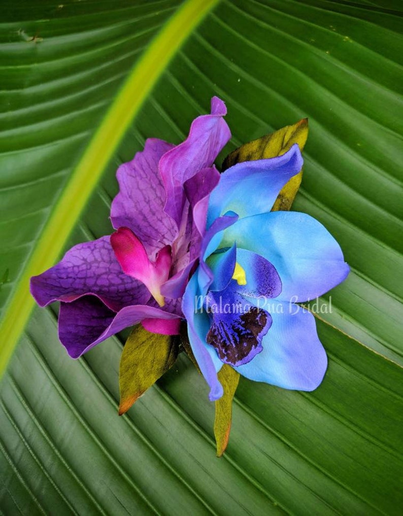 TROPICAL HAIR CLIP Blue Orchid Hair Flower Purple Exotic Etsy