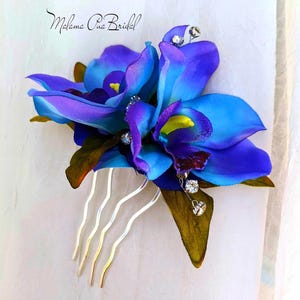 Blue Orchid Hair comb, Bridal hair comb, Tropical Hair Flower, wedding Headpiece, Custom Hair accessory, Beach wedding, fascinator,hair clip