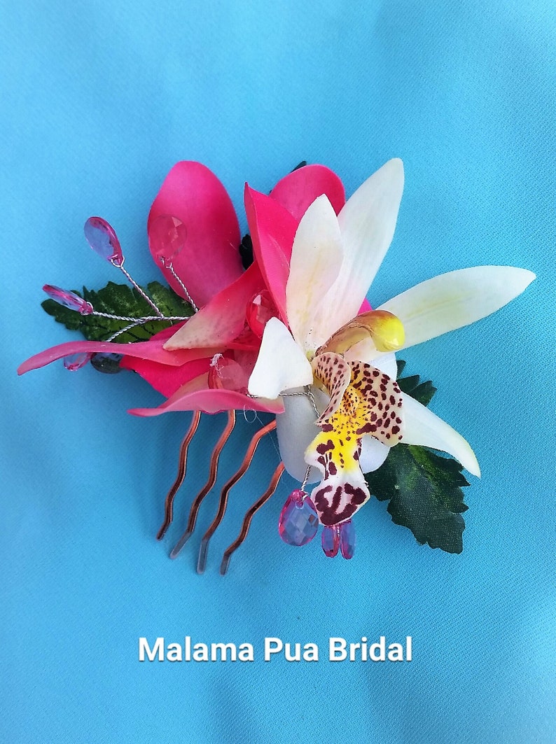 Tropical Hair Accessory silk flowers Real Touch Orchid Bridal Hawaiian Hair clip Headpiece Beach Bride silk flower BRIDAL HAIR COMB