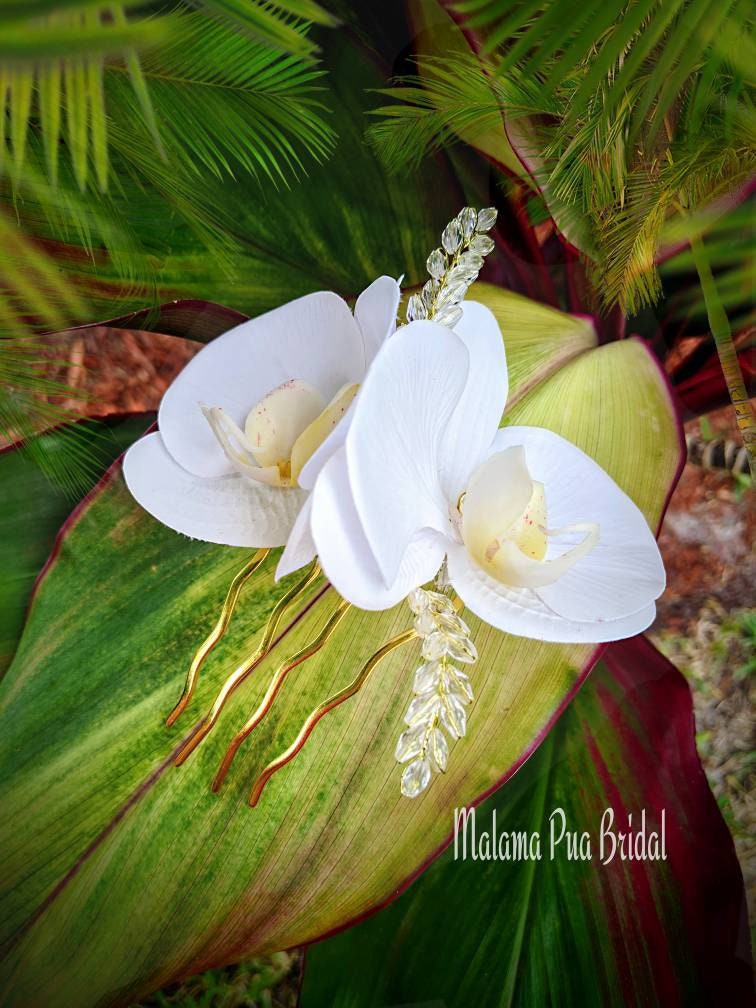 Peigne à Cheveux De Mariée En Soie - Orchidée Phalaenopsis Faite Main - Neuf Avec Étiquettes