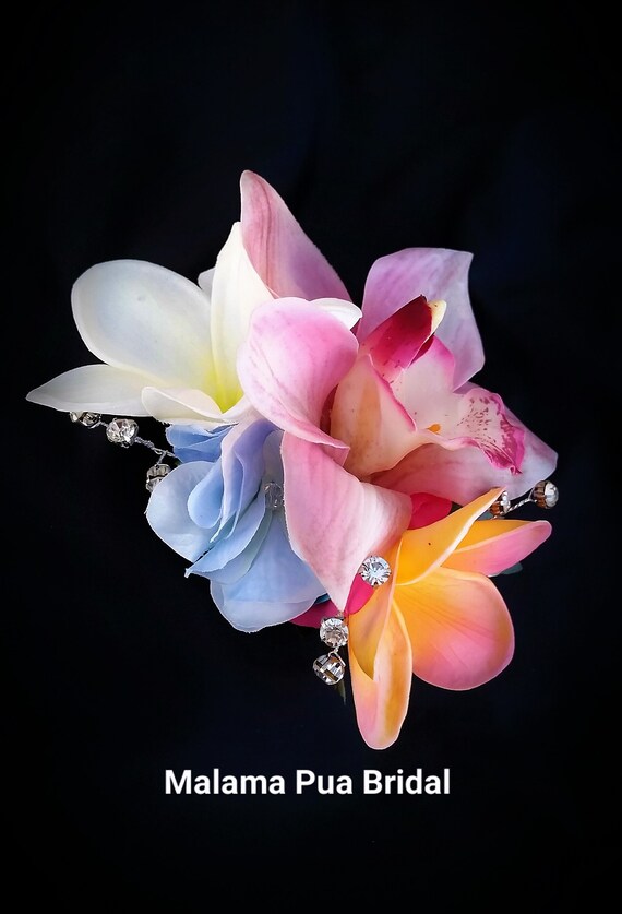 Headpiece WEDDING Hair comb Real Touch Hawaiian Plumeria flower Destination Beach Wedding Silk flowers Hairpiece Bridal Hair Accessory
