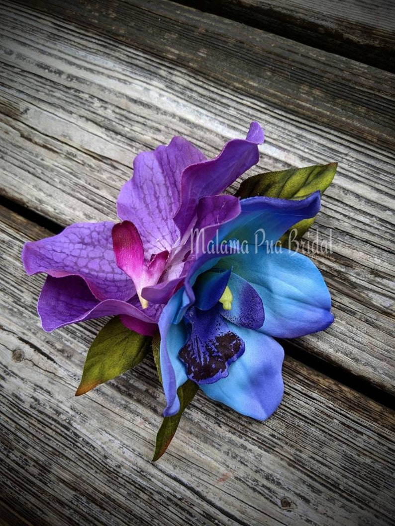 TROPICAL HAIR CLIP Blue Orchid Hair Flower Purple Exotic Etsy