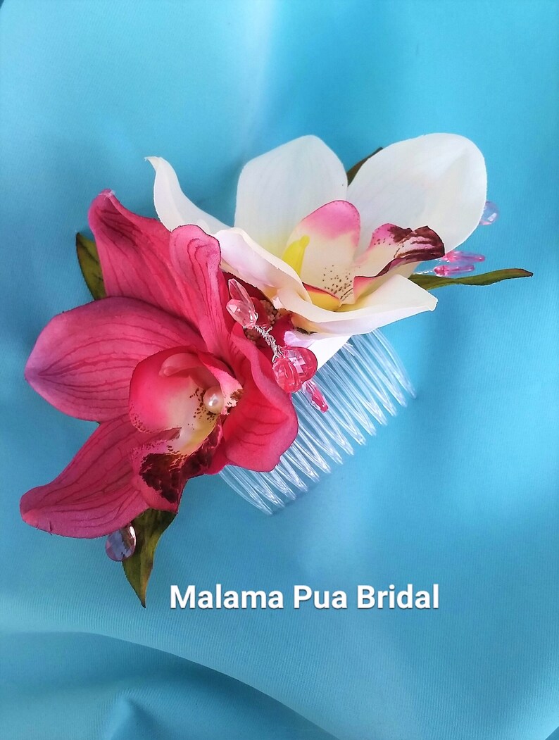 Tropical Headpiece Fuchsia /& White orchid Hair flowers hair accessories Bridal Hair piece Wedding Hair clip Hawaii Hair comb fascinate