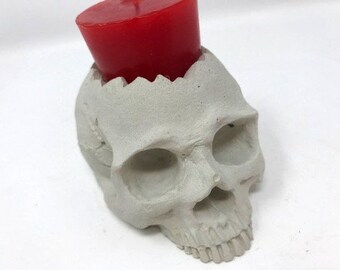 Spooky Concrete Skull Tea Light, Planter, Candle Holder Gift, Tea Light, Unique Tea light, Hand Made, Halloween Decoration