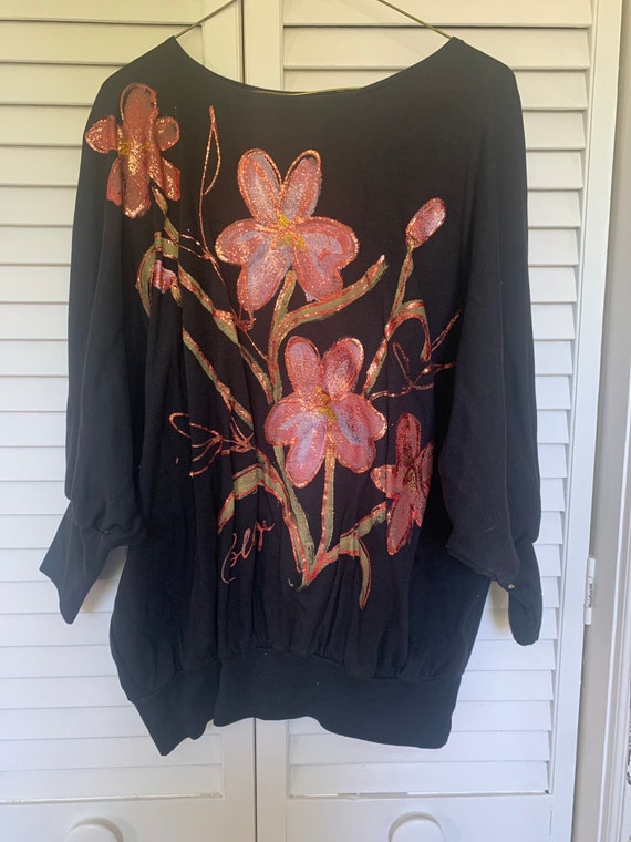 SALE!! Vintage 1990s Hand Painted Black Shirt with