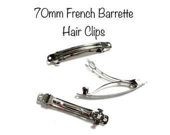 70mm 2.75 inch Barrettes French Style Hair Clips - Silver DIY Blank Hair Findings - Hair Bow Supplies - Pack of 5, 10, 25, 50, or 100 Pieces