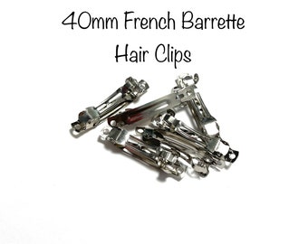 40mm Small French Style Barrettes Hair Clips - Silver DIY Blanks Hair Findings - Hair Bow Supplies - Packs of 12, 25, 50, or 100 Pieces