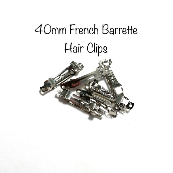 40mm Small French Style Barrettes Hair Clips - Silver DIY Blanks Hair Findings - Hair Bow Supplies - Packs of 12, 25, 50, or 100 Pieces