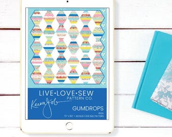 ガムドロップスキルトパターン PDF | ストリップキルトパターン 即時ダウンロード | 中級者向けパッチワーク縫製パターン