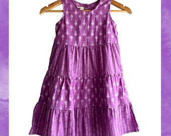 Girls Tier Dress - Purple Hand Block Print Cotton Dress