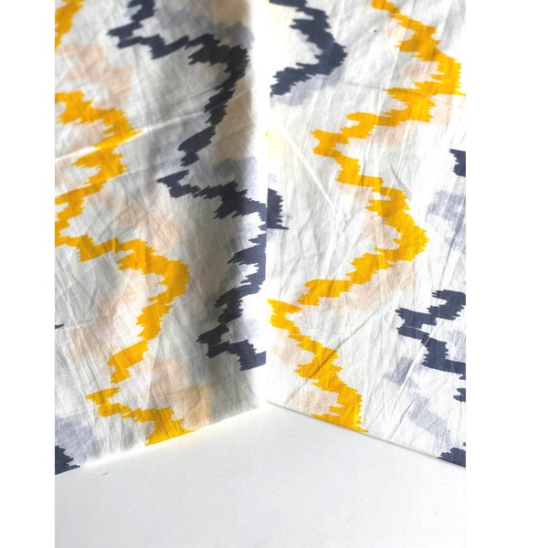 Hand Block Printed Bandana, Yellow Ikat Print Indian Cotton Head Scarf, Napkin, Face Mask, Headband, Neckerchief, face wrap bandana