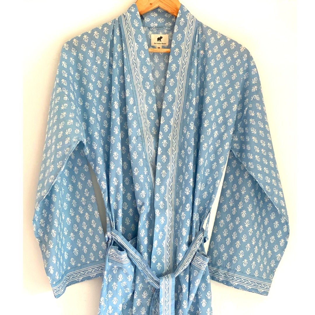 Mannen kaftan badjas gemaakt van katoen grote indigo blauw hand geverfd gewaad voor loungewear Kleding Herenkleding Pyjamas & Badjassen Jurken perfect cadeau voor hem 
