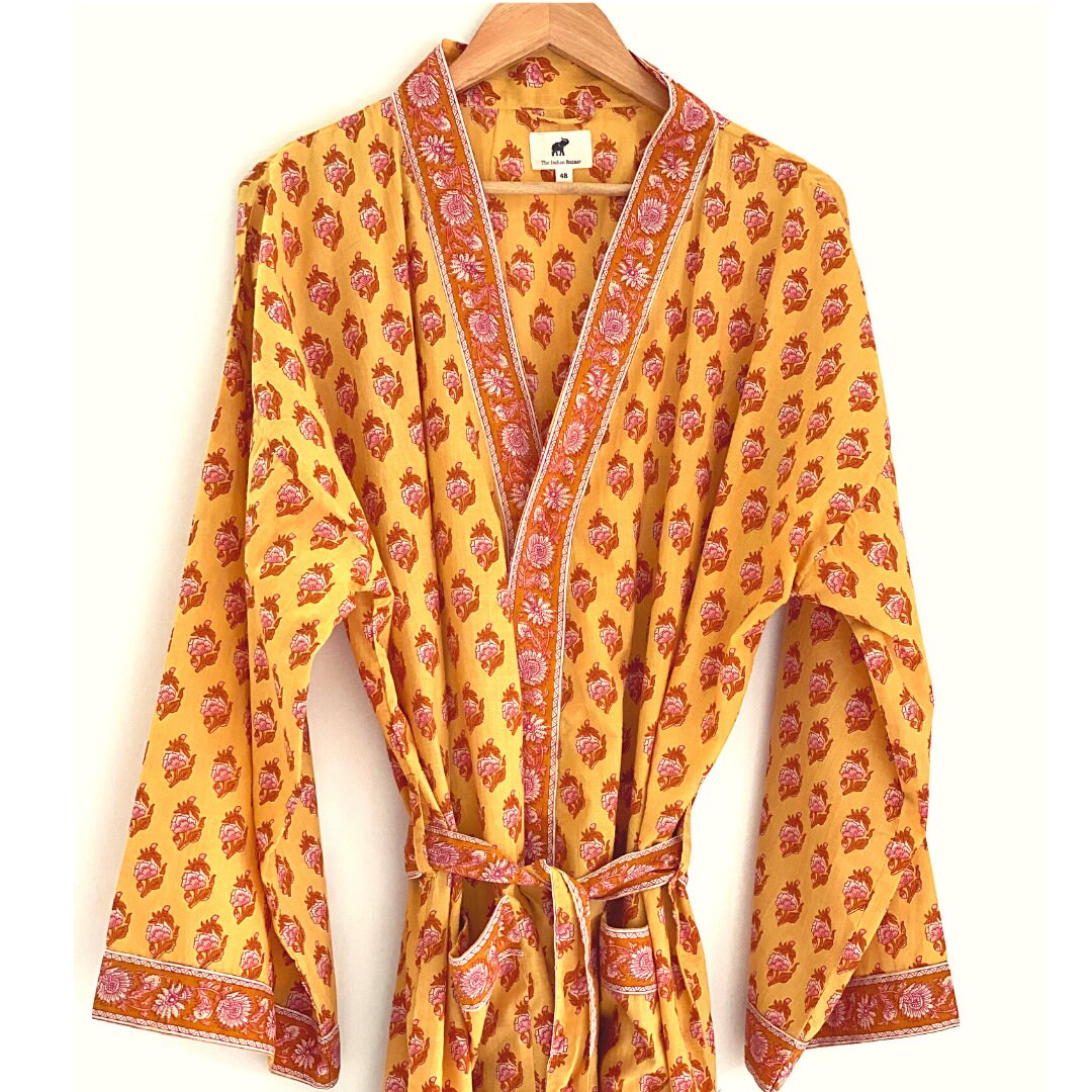 Womens Robe Relaxed Fit in Comfortable Floral Printed Cotton Bag, Bath