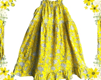 Girls Sun Swing Dress - All Over Lemon Yellow print Cotton