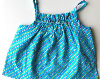 Girls Summer Swing Top Outfit, Woven Cotton Summer Blouse, strap top Blue leheriya Print Cotton