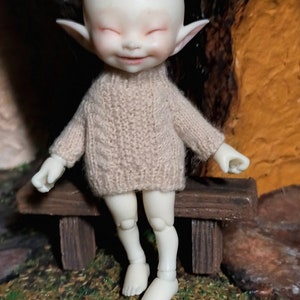 Micro knit Miniature Aran cable Pullover Sweater Jumper for Realpuki Dolls Handknit clothes outfit (NO DOLL) Please read description first.
