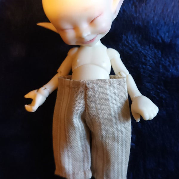 Tiny Miniature beige striped TROUSERS for Real puki Realpuki Doll Handsewn cotton knitting clothes outfit (NO DOLL)