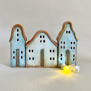 Set of three Luminary Christmas Ceramic Houses Housewarming Decoration image 3