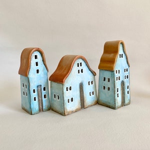 Set of three Luminary Christmas Ceramic Houses Housewarming Decoration image 5