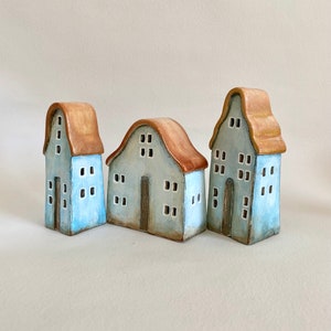 Set of three Luminary Christmas Ceramic Houses Housewarming Decoration image 4